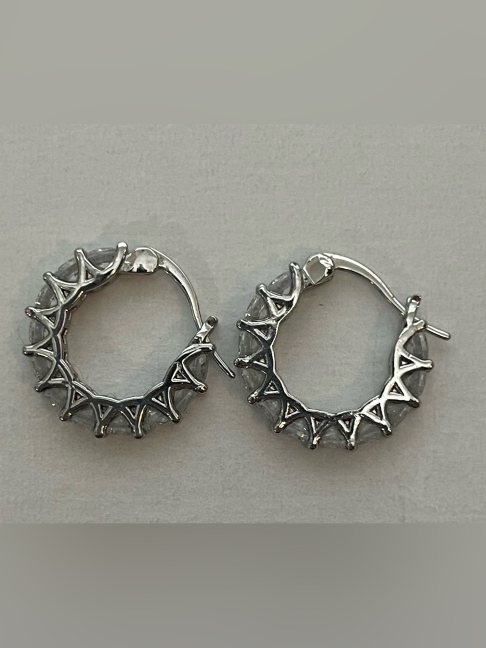 3/$30 Sterling Silver Hoop Earrings with Clear Stones - Unbranded